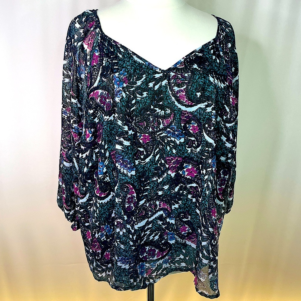 Lane Bryant Plus Size 22 24 3X Top Multi Shiny Shimmery‎ Gold Fall Blouse